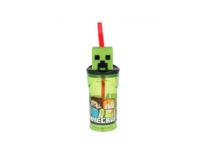 plastovy 3d pohar s figurkou minecraft a slamkou 360 ml 40466