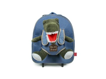 detsky denimovy batoh na kolieskach s odnimatelnou hrackou perletti toys dinosaur 13049