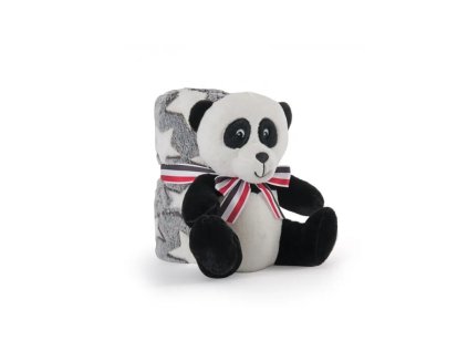 detska fluffy deka s plysovou hrackou perletti toys panda 120x80cm 13070