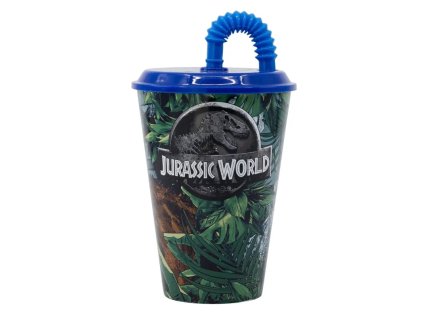 plastovy pohar s vrchnakom a slamkou jurassic world dinosaur 430ml 14630