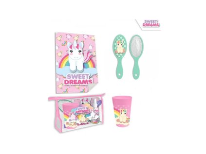 detsky cestovny kozmeticky set kefa pohar uterak unicorn kl10522