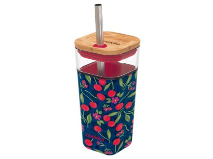 quokka cube skleneny pohar so silikonovym povrchom cherries 540ml 40059