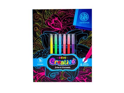 set na vyfarbovanie astrafun creativo neon flowers 6 fixiek 16 obrazkov 601024002