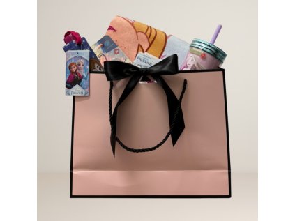 darcekovy balicek disney frozen v luxusnej ruzovej taske s maslou