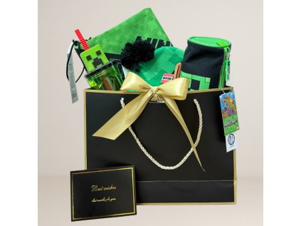 darcekovy balicek minecraft v luxusnej darcekovej taske so zlatou maslou