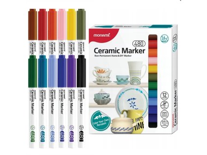 fixky na zdobenie keramiky skla a porcelanu monami ceramic marker 480 12 farieb 14mm