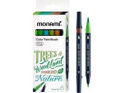sada popisovacov na kaligrafiu a ilustracie monami color twin brush forest set 6ks
