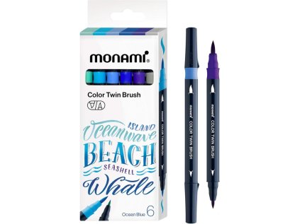 sada popisovacov na kaligrafiu a ilustracie monami color twin brush ocean blue set 6ks