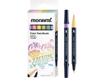 sada popisovacov na kaligrafiu a ilustracie monami color twin brush pastel set 6ks