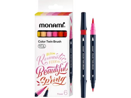 sada popisovacov na kaligrafiu a ilustracie monami color twin brush flower set 6ks