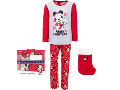 PYŽAMO + PUNČOCHA MICKEY vánoce th 2169 šedo - červená box (Velikost 3)