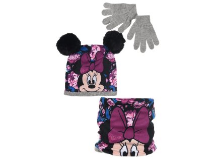 SOUPRAVA ČEPICE, NÁKRČNÍK A RUKAVICE MINNIE hu 4063 šedá (Velikost 52)