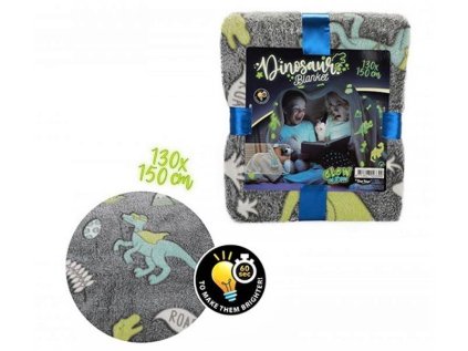 SVÍTÍCÍ FLÍSOVÁ DEKA DINOSAUR DIN 35562a (Velikost uni)