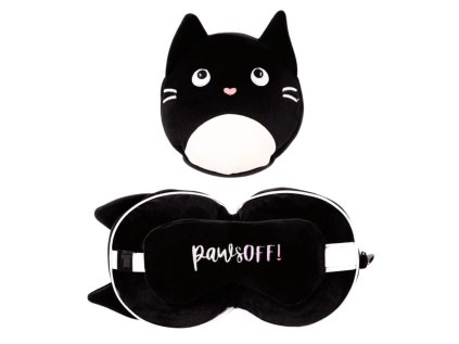 CESTOVNÍ POLŠTÁŘ S MASKOU NA OČI KOČKA Puc cus249 černý (Velikost uni)