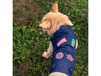 DŽÍNOVÝ OBLEČEK PRO PSA MARVEL S Cer 2800000778 tm. modrý (Velikost S)