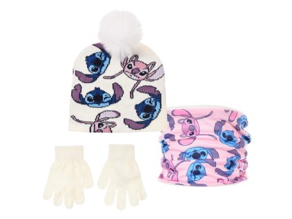 SOUPRAVA NÁKRČNÍK ČEPICE A RUKAVICE LILO A STITCH SC hy 40084 krémová (Velikost 52)