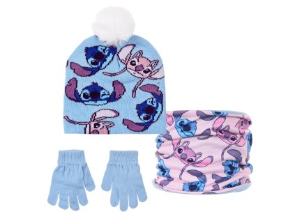 SOUPRAVA NÁKRČNÍK ČEPICE A RUKAVICE LILO A STITCH SC hy 40084 modrá (Velikost 52)
