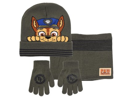 SOUPRAVA ČEPICE, NÁKRČNÍK A RUKAVICE TLAPKOVÁ PATROLA SC hy 40164 tm. zelená (Velikost 52)