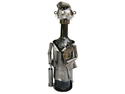 Kovový stojan na víno, motiv golfista, 13 x 11 x 22cm