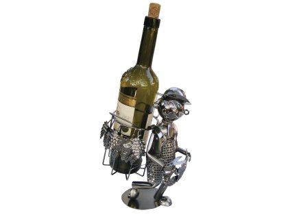 Kovový stojan na víno, motiv vinař s nůší
