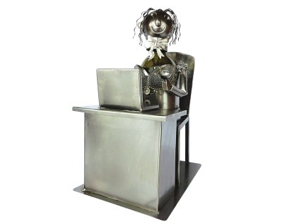 Kovový stojan na víno, motiv sekretářka