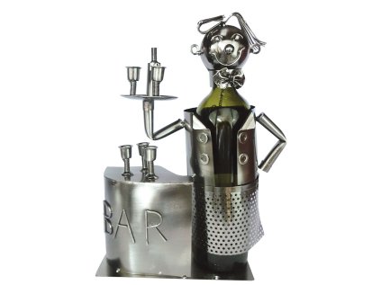 Kovový stojan na víno, motiv barman
