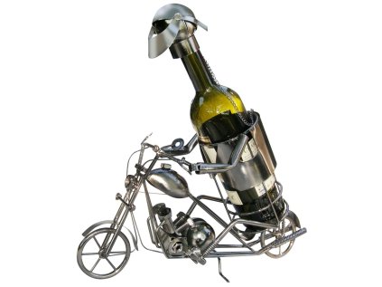 Kovový stojan na víno, motiv motorkář