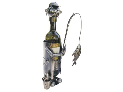 Kovový stojan na víno, motiv rybář