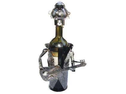 Kovový stojan na víno, motiv kytarista, 18 x 15 x 21 cm