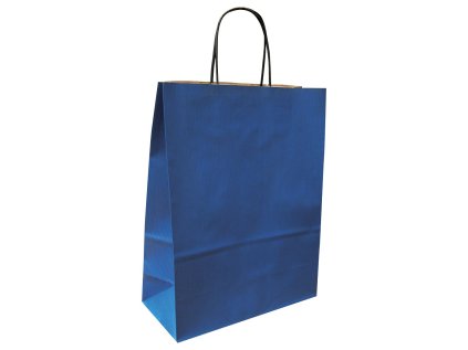 Papírová taška modrá 19x8x21 kroucené ucho vroubkovaný vzhled Toptwist