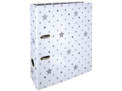 Designový pákový pořadač A4 7cm karton motiv Stars (bílý - hvězdy a puntíky)