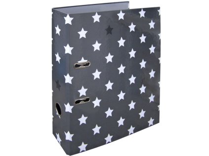 Designový pákový pořadač A4 7cm karton motiv Stars (šedý - bílé hvězdy)