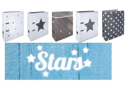 Designový pákový pořadač A4 7cm karton motiv Stars (šedý - šedé hvězdy)