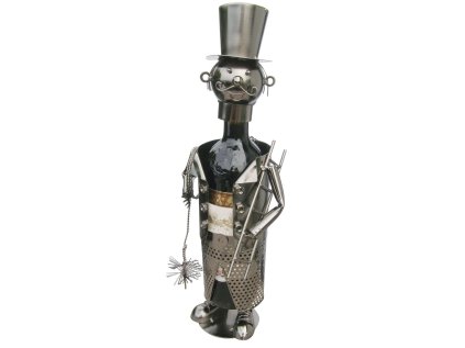 Kovový stojan na víno, motiv kominík pro štěstí