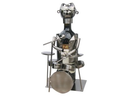 Kovový stojan na víno, motiv bubeník