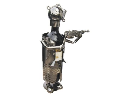 Kovový stojan na víno, motiv houslista