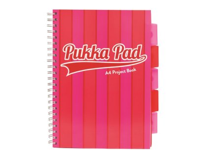 Pukka Pad projektový blok Pukka Stripe A4, 200 stran, linky 8 mm, růžový, linkovaný