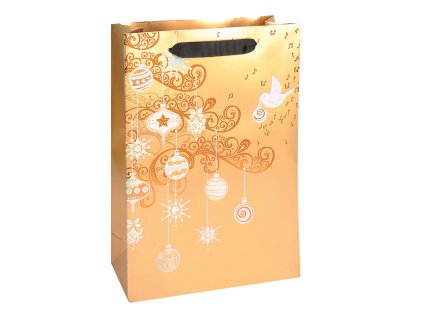 Taška vánoční dárková, zlatá, potisk, 22,5 x 33,5 x 10cm