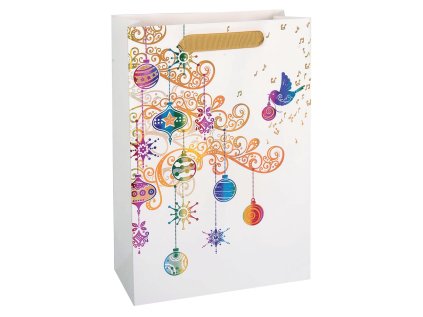 Taška vánoční dárková, bílá, potisk, 18 x 23 x 9cm