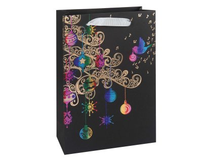Taška vánoční dárková, černá, potisk, 18 x 23 x 9cm