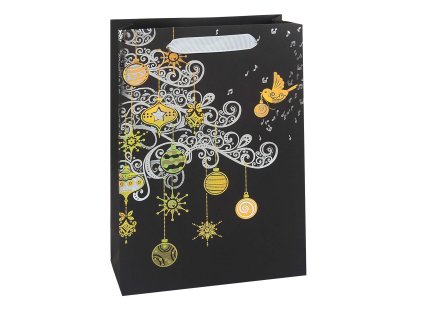 Taška vánoční dárková, černá, potisk, 22,5 x 33,5 x 10cm