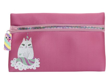 Neoprenový penál růžový, motiv kočka, 190x147mm