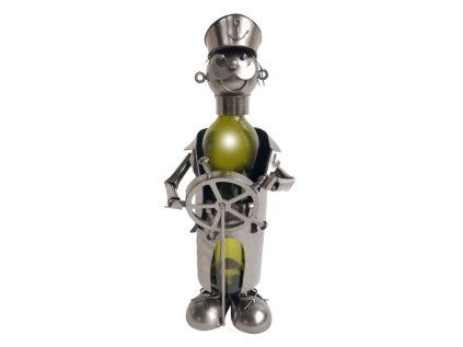 Kovový stojan na víno, motiv kormidelník