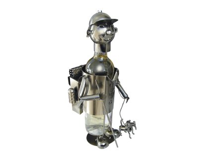 Kovový stojan na víno, motiv turista se psem, 18 x 14 x 25cm