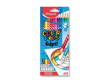 Pastelky bezdřevé MAPED Color´ Peps Oops s pryží 12 barev