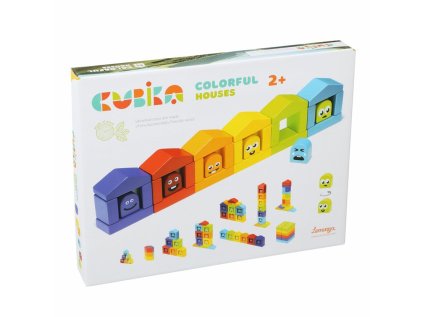 CUBIKA 14866 Barevné domečky - dřevěná stavebnice 30 dílů