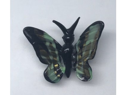 Skleněná figurka motýl tmavě zelený, 50 x 70 x 35 mm