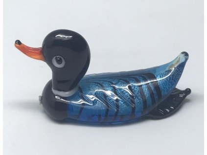Skleněná figurka kachna modrá, 80 x 30 x 38 mm