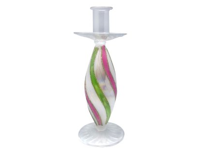Skleněný svícen perleťový s barevnými pruhy