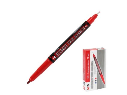 Oboustranný popisovač, 0,5mm + 1 mm, červený